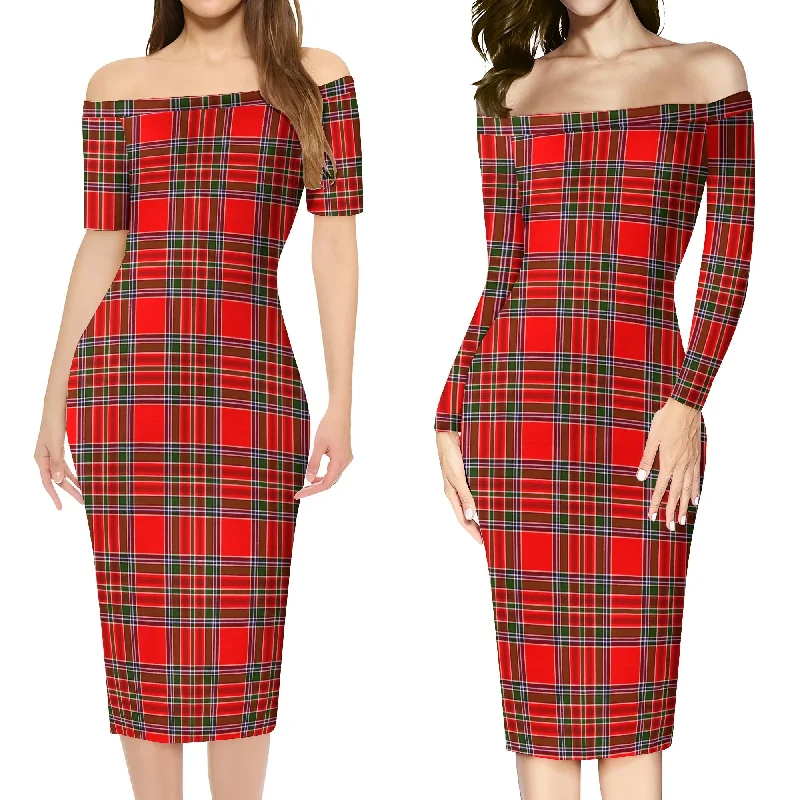 Super Deal MacBain Tartan Off Shoulder Lady Dress