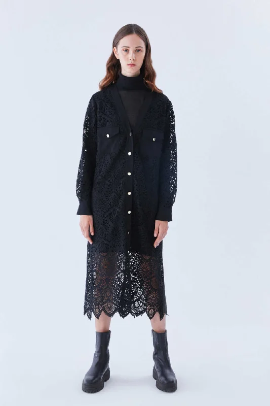 TIME-Limited Offer Button Detailed Lace Casual Dress Black