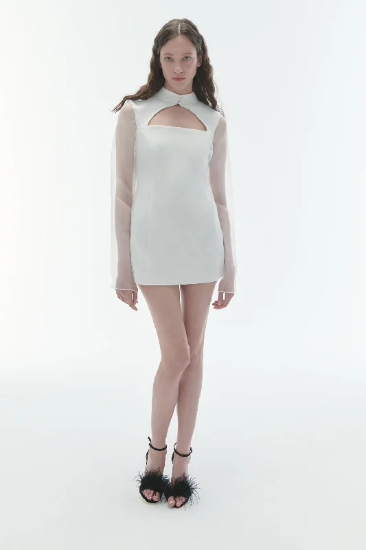 Weekend Flash Sale Tina Organza White Dress With Cutout Details