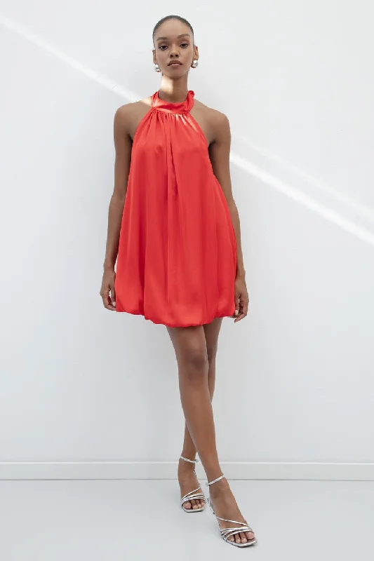 Steals and Deals Red Halter Neck Satin Balloon Dress