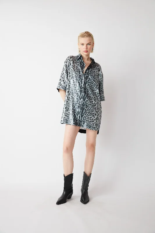 Final Clearance Aldo Leopard Print Gray Shirt Dress