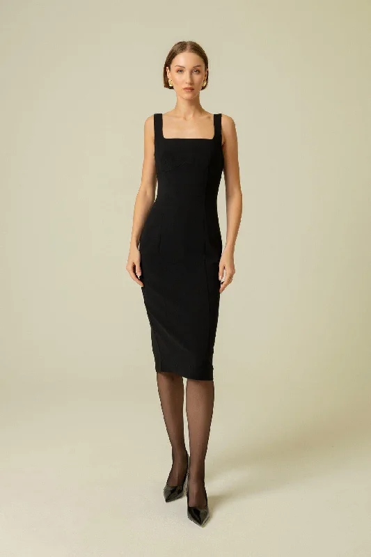 Instant Savings Sweetheart Neckline Black Midi Dress