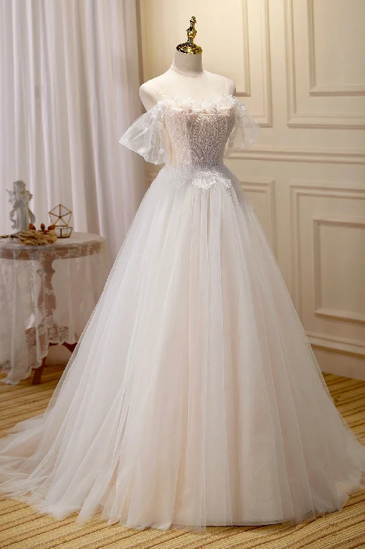 Fantastic Offers Champagne Floor Length Lace Long Prom Dress, Off the Shoulder Evening Dress