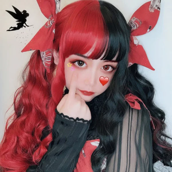 Final Markdown Harajuku Lolita Red And Black Color Matching Wig yv42318