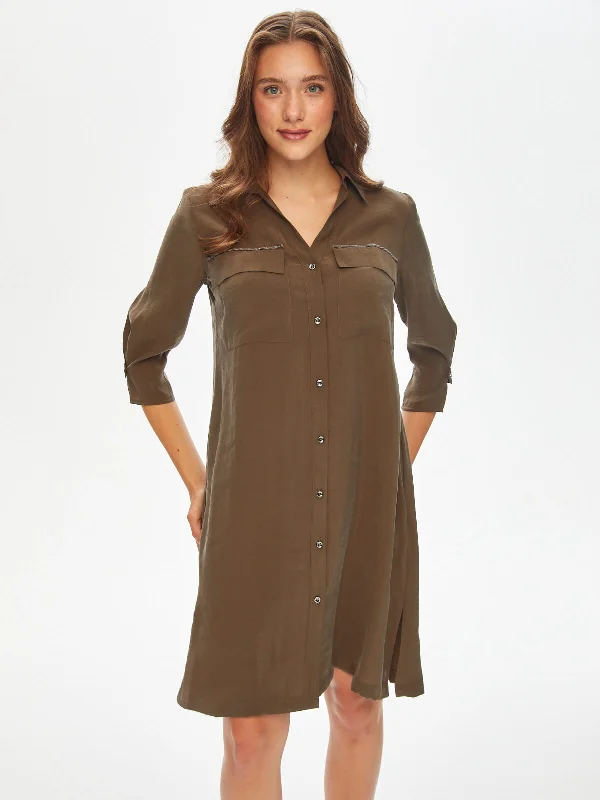 Big Savings Chain Stripe Detailed Modal 3/4 Sleeve Dress 69238