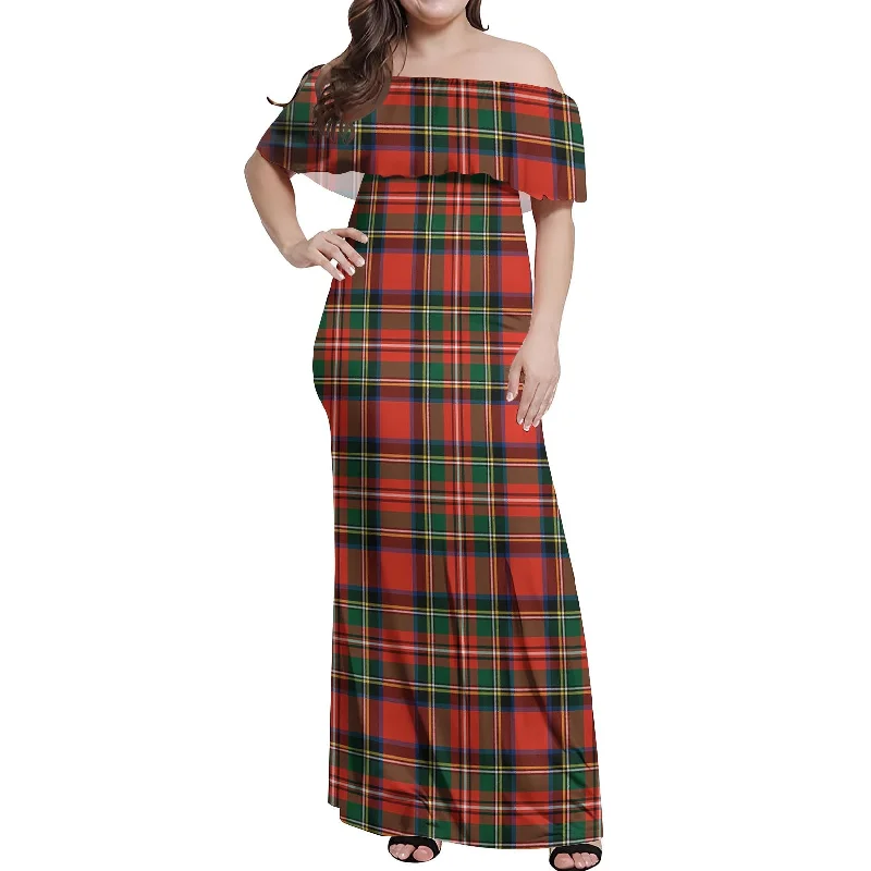 Exclusive Preview Lyle Tartan Off Shoulder Long Dress