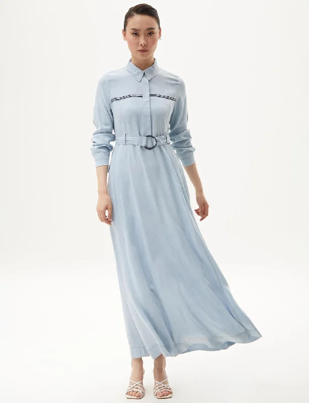Steals and Deals Shirt Collar Tencel Dress Indigo
