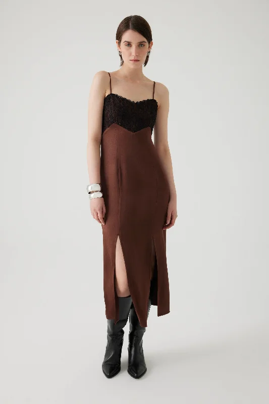 Special Buy Brown Midi Dress with Thin Straps