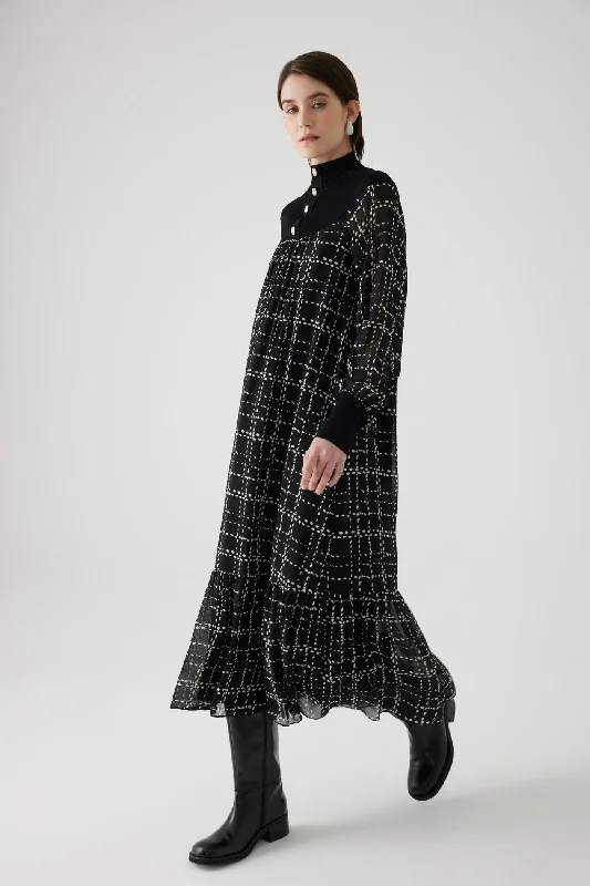 Clearance Items Tweed Checked Midi Regular Dress