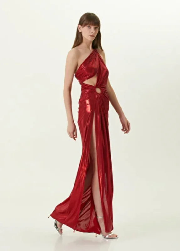 Hurry In Margaret Red One Shoulder Double Straps Jersey Dress