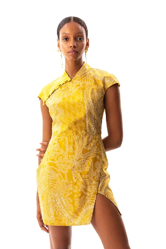 Buy Now Sustainable Johona Cheongsam Dress Yellow
