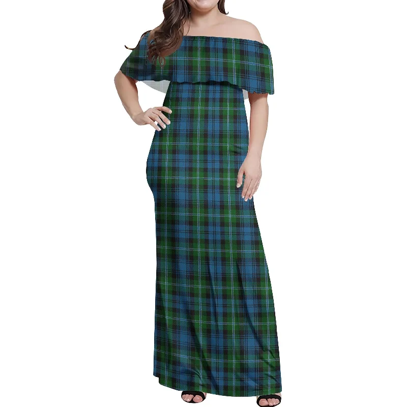 Midnight Madness Lyon Tartan Off Shoulder Long Dress