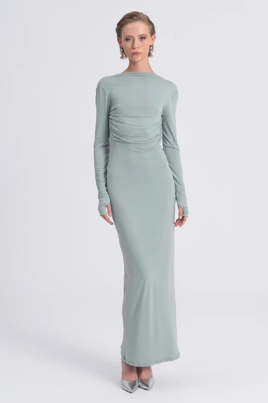 Big Discounts Green Crew Neck Backless Maxi Dress