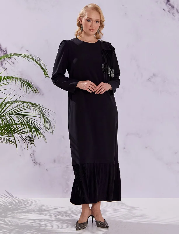 Low Prices Stylish Dress with Bead Tassels Black