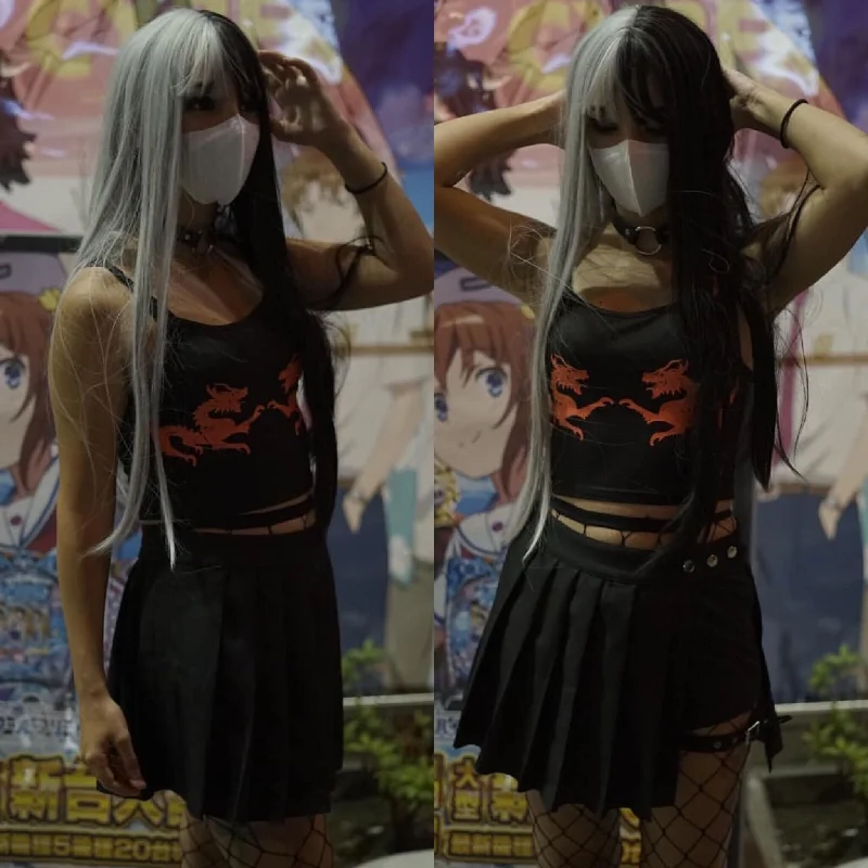 Sneak Peek Sale Review for Punk half black half white long wig YV40711