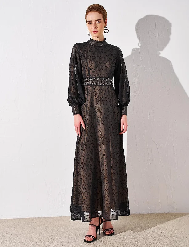 Limited Stock Beaded Organza Tulle Dress Black