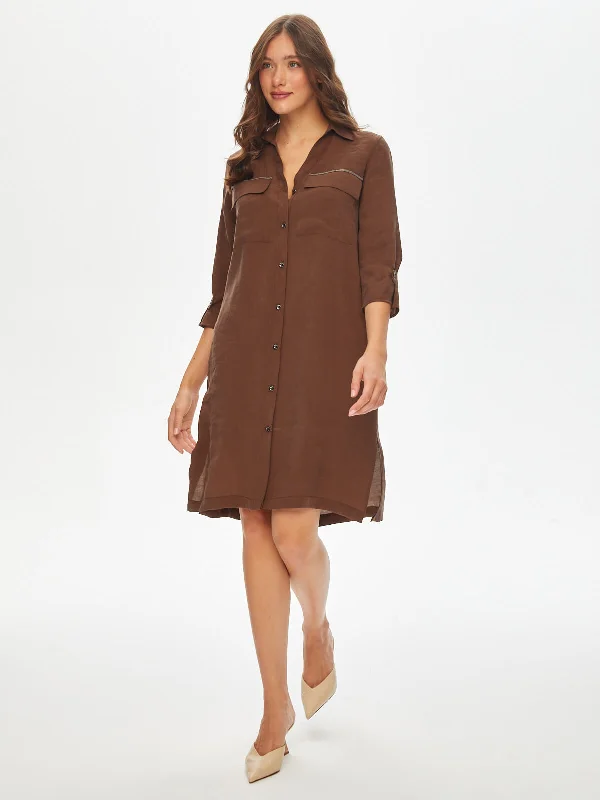 Exclusive Offers Chain Stripe Detailed Modal 3/4 Sleeve Dress 69238