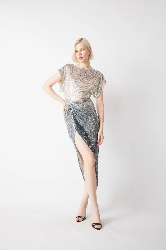 Massive Deals Bercot Short Sleeve Long Dress with Slits