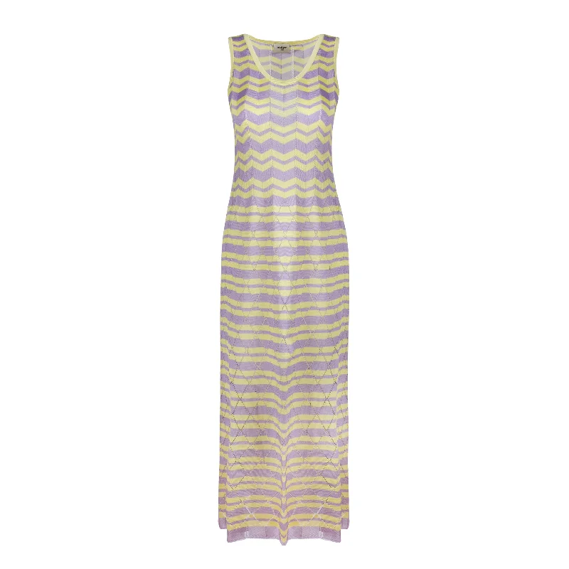 Fantastic Offers Purple Zigzag Patterned Sleeveless Long Knit Dress