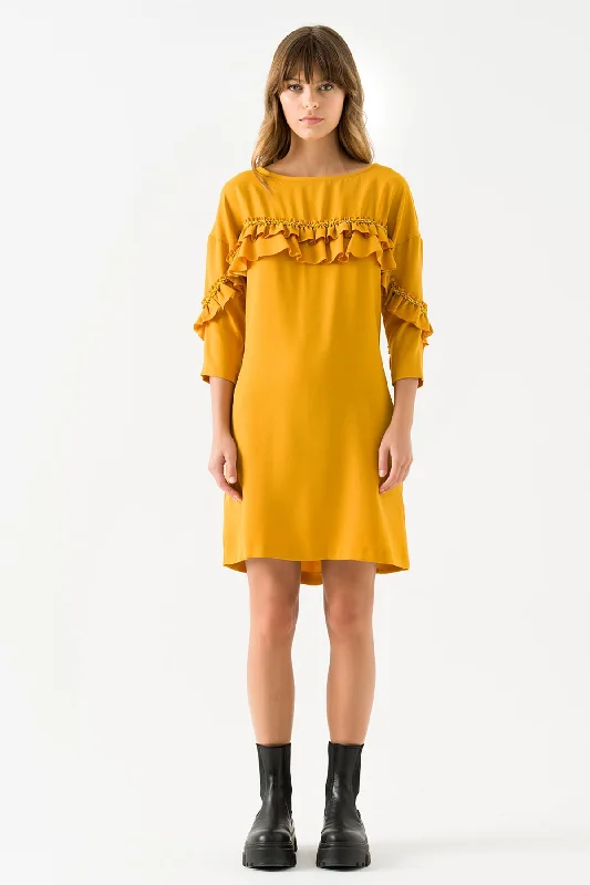 Today’s Deal Saffron Ruffle Detailed Stone Embroidered Dress