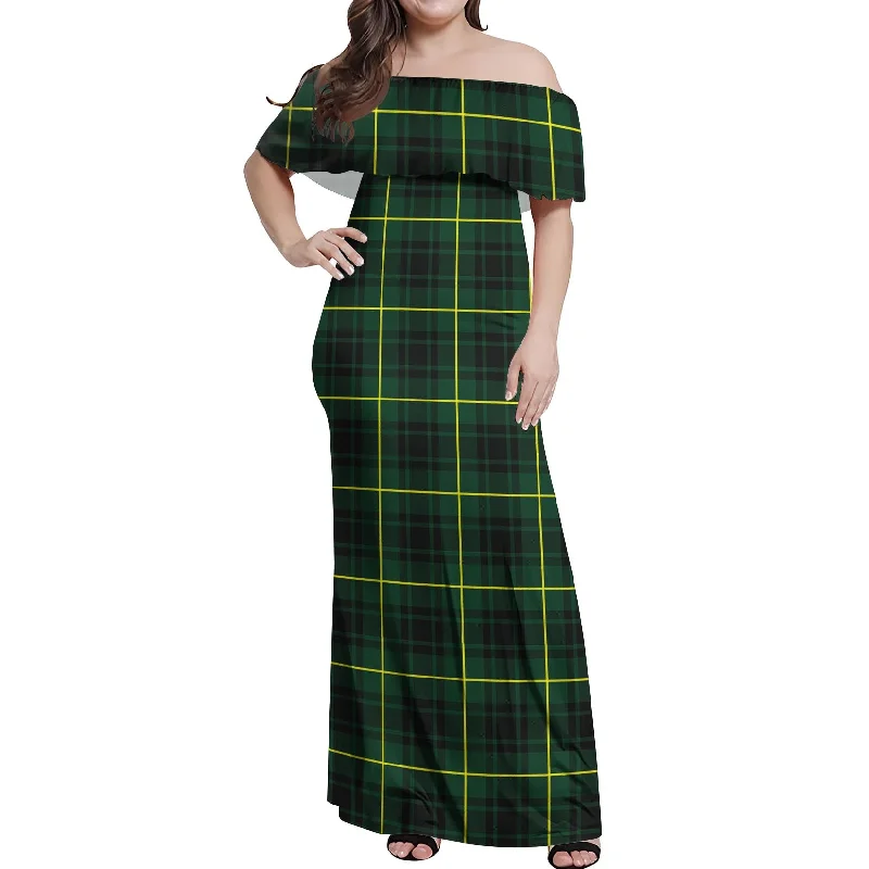 Final Sale MacArthur Modern Tartan Off Shoulder Long Dress