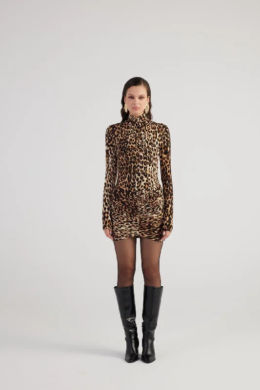 Unmissable Offer Britney Leopard Print Dress Coffee
