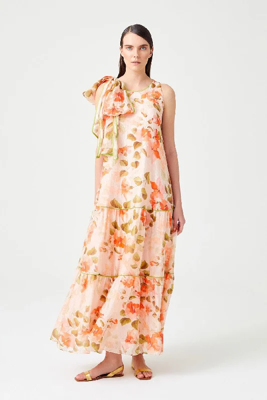 Seasonal Sale Floral Pattern Shoulder Wrap Long Dress
