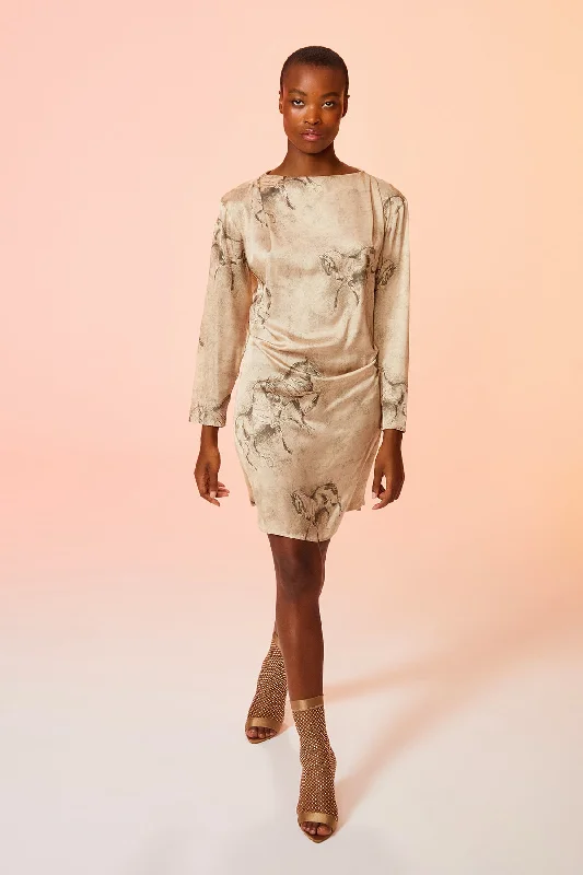 Crazy Savings High Neck Patterned Dress Beige