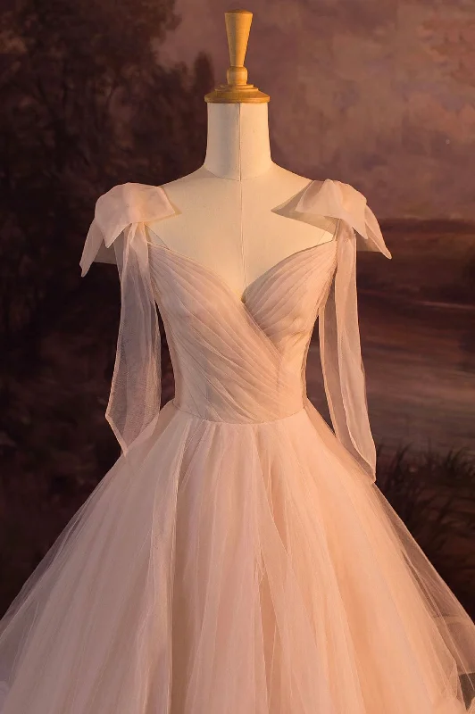 Unbeatable Prices A-Line Tulle Layers Long Formal Dress, Spaghetti Straps Party Dress with Bow