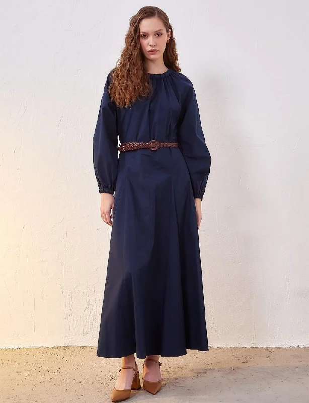 Year-End Sale Balloon Sleeve Maxi Dress Dark Navy Blue
