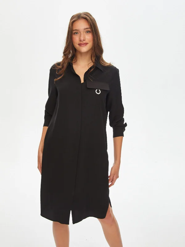 YEAR-End Clearance Relax Lyocell Metal Ring Detailed Shirt Dress 69768