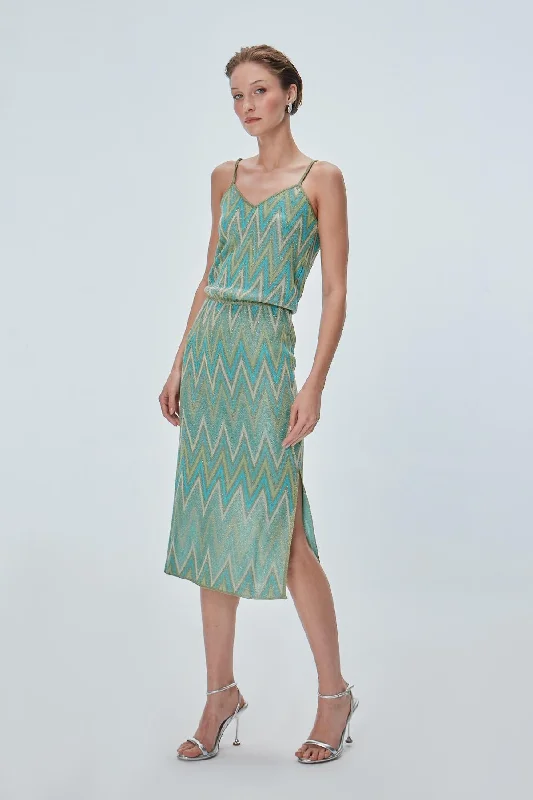 Big Savings Silvery Green Midi Dress with Rope Straps Elasticated Waist