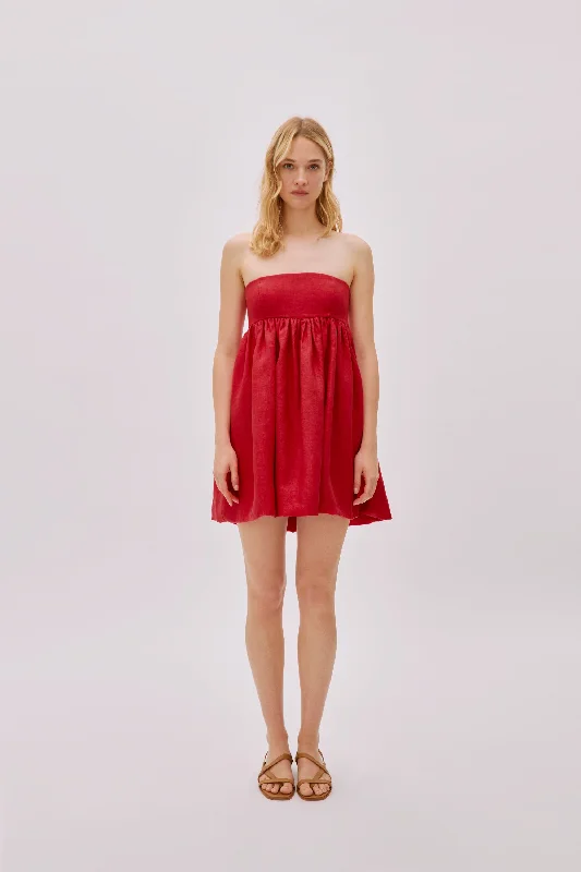 Unmissable Offer Mykonos Red Linen Strapless Dress