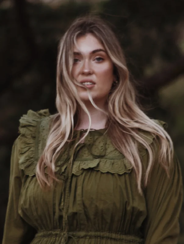 New Markdowns ABERDEEN MOSS GREEN COTTON LACE DRESS