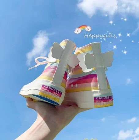 Closeout Rainbow angel wings canvas shoes yv42320