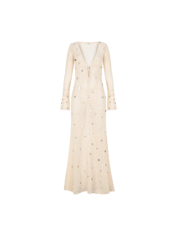Closeout Sale Azura Deep V-Neck Ivory Long Dress