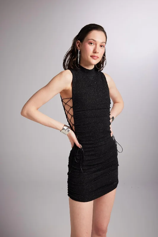 Early Access Fabia Tie Detail Mini Dress Black