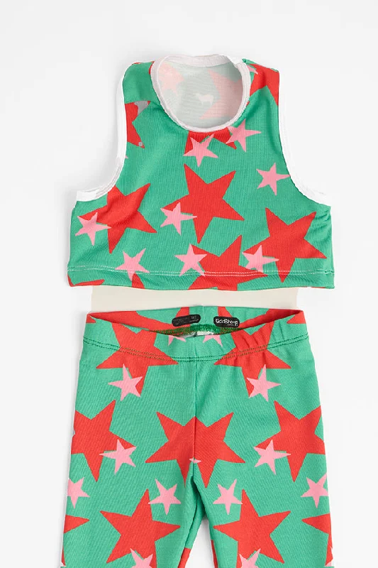 Christmas Stars Green Kids Crop Top