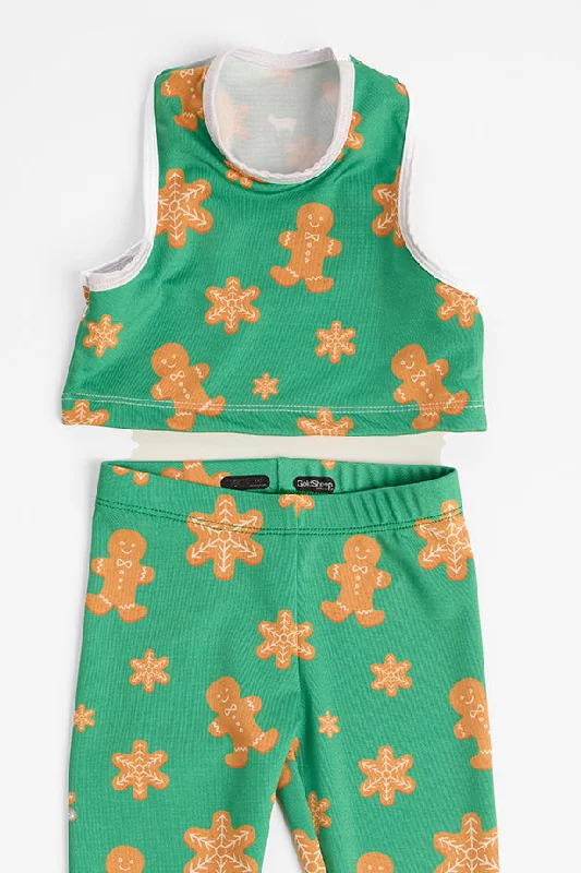 Green Gingerbread Kids Crop Top