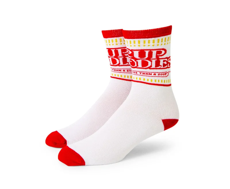 Cup Noodles White Knit Unisex Crew Socks | Shoe Size 8-12, Sock Size 10-13