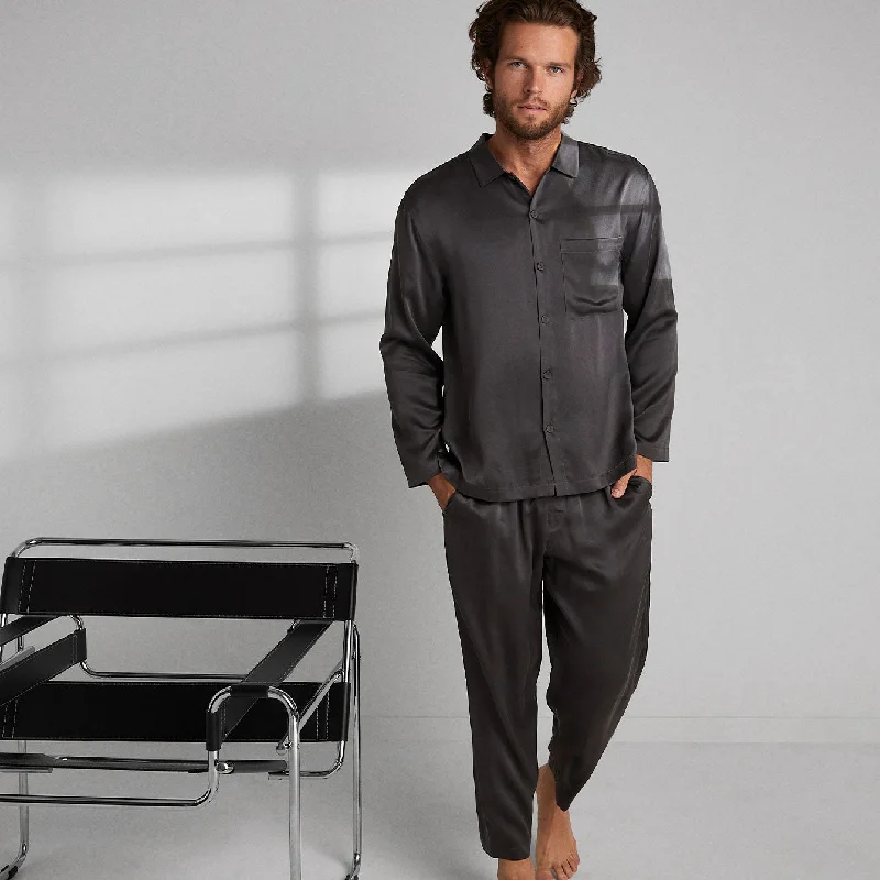 Men's Washable Silk Button Up Set