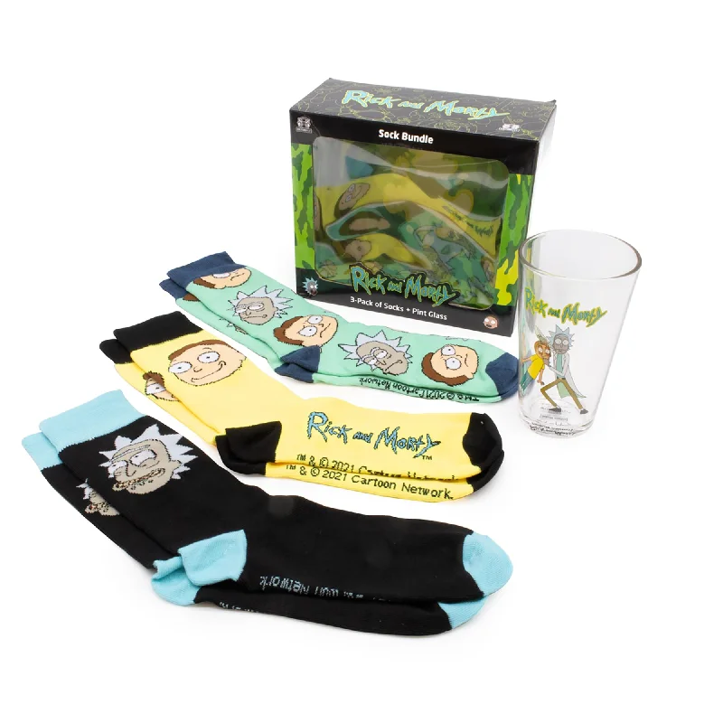 Rick and Morty Pint Glass and Sock Bundle