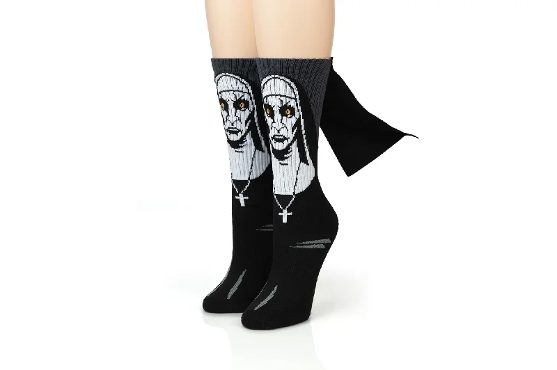 The Nun Athletic Crew Socks with 3D Print - Breathable Black Tube Socks - 1 Pair